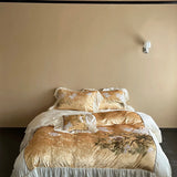 Popxstar  Luxury Gold Velvet Egyptian Cotton Patchwork Ruffles Vintage French Bedding Set Duvet Cover Flat/Fitted Bed Sheet Pillowcases