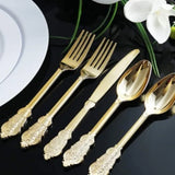 Popxstar  Golden 90pcs Embossed Vintage Plastic Cutlery Set, Dual-Use Knife Fork Spoon Utensils Disposable Cutlery Used for Parties