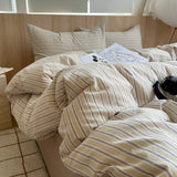 Popxstar  Ins Nordic Bedding Set Striped Pure Cotton Duvet Cover Set Skin-Friendly Single Twin Full Queen Size Flat & Fitted Sheets Set