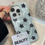 Popxstar  Cartoon Black Checkered Star Pattern Korean Phone Case for IPhone 16 17 Air 15 14 13 12 11 Pro Max Plus Shockproof Soft Cover