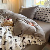 4Pcs Bedding Set Simple, Comfortable, And Retro Plaid Bed Sheets With Pillowcase Cotton Duvet Cover Set Single Bed Linen