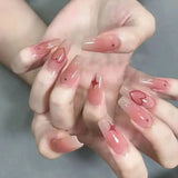 Popxstar 24pcs Red Ballet False Nails Butterfly Fake Nail Glitter Short with Rhinestone French Design Full Cover Press on Nails Tips Art