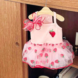 Cute Pet Dog Dress Cherry Strawberry Print Dog Clothes Suspender Skirt Chihuahua French Bulldog Cat Clothing Girls Dog Costume