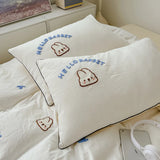 Cute Bread Rabbit Embroidery Bedding Set Lovely Cartoon Single Double Duvet Cover Set Soft Skin-friendly Quilt Cover Pillowcases