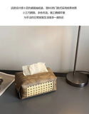 Popxstar Vine Woven Tissue Box Aesthetic Tissue Case Living Room Coffee Table Napkin Holder Antique Wood Grain Tissue Box Holder