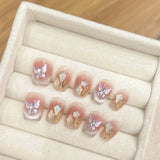 Popxstar 10Pcs Short Handmade Press on Nails Pink Peach Fake Nails Wearable Stick-on Nails Full Cover False Nail Накладные Ногти 수제네일