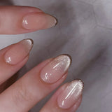 Popxstar 24pcs Simple Almond False Nails Sets Blush Design Press on Nails Art Datachable Short Oval Fake Nail with Jelly Glue Manicure