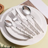 Popxstar  4Pcs/Set Luxury Ceramic Pearl Handle Cutlery Set Knife Fork Spoon Creative Cute Soup Spoon Western Food Steak Knife Spoon Fork