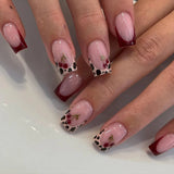 Popxstar  3D Bowknot Pearl Wearable Nail Art Fashion Leopard French Nude Almond Fake Nails Detachable Finished False Nails Press on Nails
