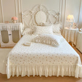 Popxstar  Floral Lace Ruffles 100% Cotton Double Yarn Soft Bedding Set Duvet Cover Quilted Bedspread Bed Skirt Bed Sheet Set Pillowcases
