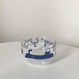 Popxstar Salad Bowl Transparent Cat Line Art Glass Bowl Borosilicate Fruit Yogurt Bowl Microwave Style Dessert Walled Snack Container