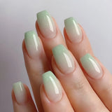 Popxstar 24pcs Gradient Fake Nails French Ballerina Nail Waterproof Faux Medium Coffin false nails Fingernails Press on Nails Tips