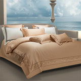 Popxstar  1400TC Egyptian Cotton Silky Luxury Wide Edge Embroidery Grey Bedding Set Duvet Cover Bed Sheet/Fitted Sheet Pillowcases 4Pcs