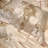 Popxstar  Royal Golden Embroidery European Palace Luxury Bedding Set Champagne Brocade Egyptian Cotton Duvet Cover Bed Sheet Pillowcases