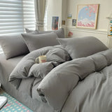 Popxstar Cotton Bed Linen Solid Bedding Set with Sheet Duvet Cover Pillowcases Single Couple Bedsheet King Queen Double Twin Size