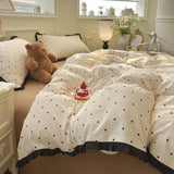3/4Pcs Bedding Set French Bow Lace Romantic And Cute Girls' Bedroom Bedding Set Queen Bed Sheets Pillowcase Duvet Cover Flat