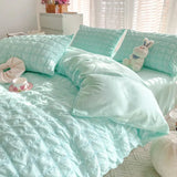 Check Bubble Fabric Bed Set Pucker Duvet Cover Pillowcase Bedding Set Bed Sheet Quilt Cover Single Queen King Size 4 Pieces Sets