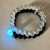 Popxstar Valentines Day Gift 2pcs Handmade Crown Beaded Charms Bracelet Luminou Heart Glow In The Dark Couple Bracelet for Lover Men Women Fluorescent Gift