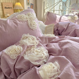 3/4Pcs Korean Style Princess Lace Ruffles Skin-friendly Soft Flowers Embroidery Bedding Set Duvet Cover Bed Sheet Pillowcases