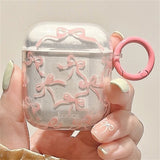 Popxstar Korean Cute Pink Bowknot Clear Headphones Case For AirPods 1 2 3 With Keychain Protective Shell Soft Cover For AirPods Pro 2