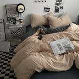 Popxstar Beige Pink Bedding Set Solid 3/4pcs Home Linens Luxury Duvet Cover Pillowcase Flat Sheet Wash Cotton Twin King BedRoom Decor