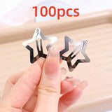 Popxstar 10/25/50/100/200pcs Y2K Silver Star Hair Clips for Girls Metal Snap Clip Hairpins Barrettes Hair Grip Jewel Hair Accessories