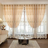 1pc Elegant Double  Layer Embroidered Blackout Curtains with Sheer, for Living Room, Bedroom,Sun Proof,Thermal Insulated