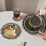 Popxstar Stainless Steel Plate Cake Tray Afternoon Tea Dessert Dish Jewelry Storage Tray Dessert Table Snack Dish Display Home Supplies