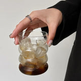 Popxstar  300ML Coffee Mug Creative Glass Cups Vintage Ins Style Heat-Resistant Ripple Drinking Glasses for Juice Glassware Wine Cups