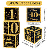 Popxstar  Gold Black Birthday Number Paper Boxes 18 30 40 50 60 70 75 80 Year Old Birthday Party Decoration Adult Birthday Party Supplies