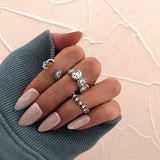 Popxstar  Vintage Pink Roman Numerals Cool Rings Set for Women Rock Hip Hop Twist Geometry Open Ring Fashion Ins Jewelry Gifts