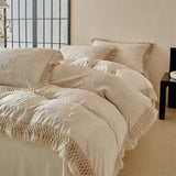 Popxstar  4Pcs Bow Large Tassel Style Bedding Set High Quality Skin Friendly Fabric Bed Sheet/Fitted Sheet Pillowcases Queen King Size