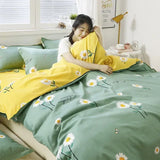 Popxstar  New Fashion Print Queen Size Bedding Set King Size Daisy Printed  Duvet Cover Set with Flat Sheets Cozy Durable Bedding Sets