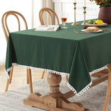 Popxstar Christmas Green Cotton Rectangle Tablecloth Tassel Washable Table Cover for Kitchen Dinning Picnic New Year Christmas Decoration
