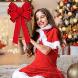 Popxstar Red Christmas Bows Outdoor Decorations Large Christmas Tree Top Bow Velvet Wreath with Glitter Gold Edge Front Door Decoration