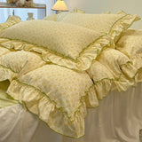 Popxstar 2/3Pc Korean Princess Style Floral Ruffles Bedding Set Single Queen Size Soft Skin-friendly Washed Cotton Duvet Cover Pillowcase