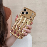 Popxstar  Luxury Plating Water Ripple Pattern Wavy Curly Edge Case for IPhone 17 16 15 13 14 Pro Max Electroplated Camera Protection Cover