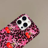 Popxstar  Rose Leopard Print Red Cherry Glitter Phone Case for IPhone 13 15 14 16 Pro Max Fashion Bling Shockproof Cover for Iphone 17 Pro