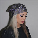 Popxstar Festival Luxury Fashion Bling Rhinestone Head Scarf Hair Accessories For Women Night Club Elastic Mesh Sparkly Diamonds Bandanas