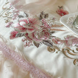 Popxstar  Premium Egyptian Cotton Luxury Wedding Bedding Set Flowers Embroidery Organza Lace Ruffles Duvet Cover Set Bed Sheet Pillowcases