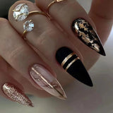 Popxstar 24pcs Pink French Stilettos Fake Nails Starlight Design False Nail Almond Full Cover Press on Nails Simple Datachable Finished