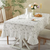 Korea Tablecloth Pure Cotton Lace-edge Tablecloth with Small Floral Patterns Fish Tail Embellishments Rectangular Tablecloth