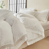 Popxstar  4Pcs Bow Large Tassel Style Bedding Set High Quality Skin Friendly Fabric Bed Sheet/Fitted Sheet Pillowcases Queen King Size