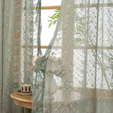 Romantic Lace Sheer Curtain Princess Floral Pattern Semi Sheer Window Curtain with Wavy Edge Rod Pocket Light Filtering Curtain
