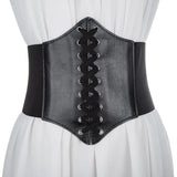 Popxstar New Corset Punk Black Wide Belt Pu Leather Slimming Body Belts for Women Elastic High Waist Belt Female Dress Cummerbunds Gifts
