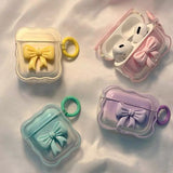 Popxstar Ins 3D Bow Wave Case for Apple AirPods 1 2 Cases Pink Floral Girls Cover for AirPods 3 Air Pods Pro Wireless Box With Keychain