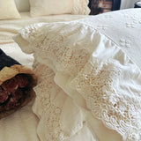 Popxstar  Vintage French Style Princess Lace Ruffles Carved Velvet Bedding Set Duvet Cover Bed Sheet/Fitted Sheet/Bed Skirt Pillowcases