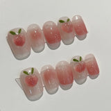 Popxstar 10Pcs Short Handmade Press on Nails Pink Peach Fake Nails Wearable Stick-on Nails Full Cover False Nail Накладные Ногти 수제네일