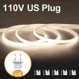 Popxstar 110V 220V Super Bright COB LED Strip with Switch FOB Tape Ribbon EU US Plug 35M 30M 25M 20M 15M 10M Neon Lights For Kitchen Room