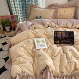 Class A ancient imitation cotton washable four-piece set of French lace bedding small fresh print cute three-piece set